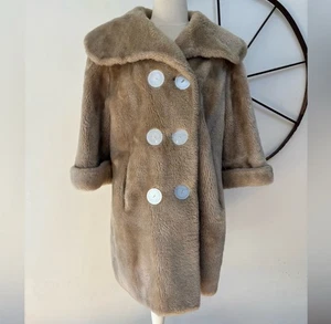 Vintage 70er Jahre Beekman Place hellbraun Teddybär Kunstfell Erbsenmantel L - Bild 1 von 9