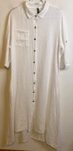 VENTI6 Made In Italy Weiß Leinen Knopfleiste Midikleid Riegelärmel Lagenlook M - Bild 1 von 5