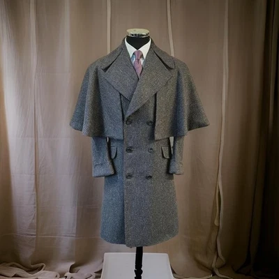 Abrigo largo gris para hombre capa mezcla de lana doble botonadura capa solapa ancha Foto 1 de 4