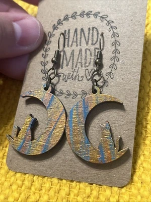 Pendientes Gato en la Luna NUEVO Oro, Cobre y Turquesa Foto 1 de 4