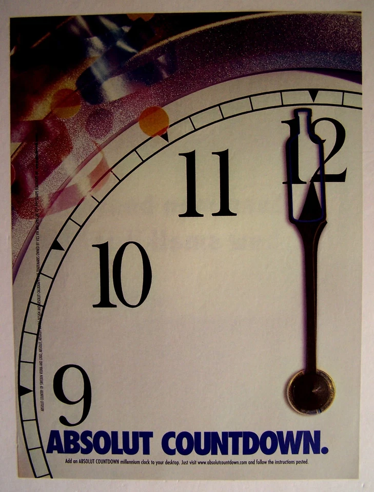 ABSOLUT COUNTDOWN - 1999 - 8"X11" - magazine vodka ad art print - Mint cond - Image 1 of 1