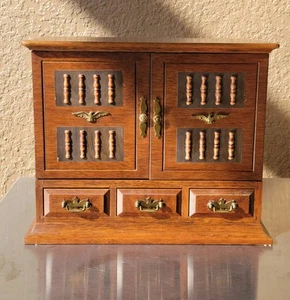 Wunderschön! Vintage Schrank Stil Schmuckkästchen Holz & Messing 10" x 12,5" x 7" 9 Schubladen - Bild 1 von 20