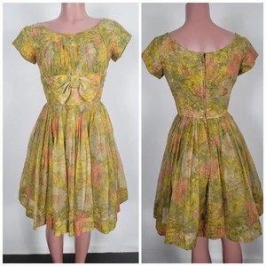 Vintage 1960s 60s Chiffon Dress Buttercup Yellow Cocktail Party Dress Sz 8 - Picture 1 of 11