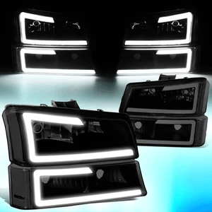 For 2003-2007 Silverado Avalanche LED DRL Bar Headlight Bumper Lamp Tinted Lens - Picture 1 of 11