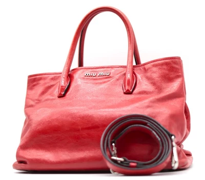 Bolsa tote MIUMIU couro vermelha autêntica - Imagem 1 de 4