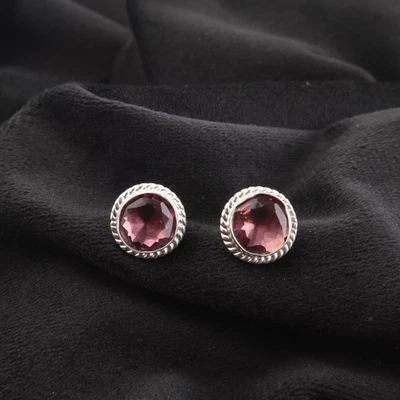 Brincos artesanais de noivado de prata esterlina 925 com rodolito natural - Imagem 1 de 4