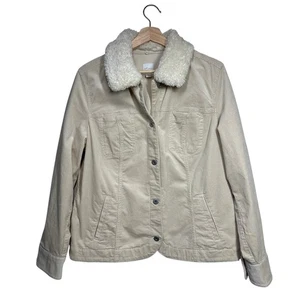 J. Jill Corduroy Women's Jacket Detachable Faux Fur Collar Trucker Chore Cream M - Picture 1 of 12