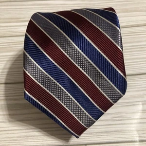 JoS A Bank Traveler Stain Resistant Red, Blue, Grey Striped Tie 100% Silk - Picture 1 of 5