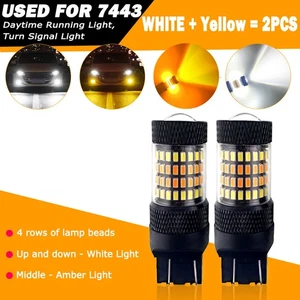 7443 Switchback LED Amber/White Front Rear Turn Signal Parking DRL Light Bulbs - Picture 1 of 24