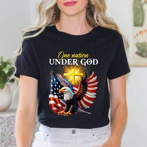 One Nation Under God Flag 4th Of July Patriotic Christian Unisex T-Shirt - Picture 1 of 23