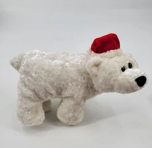 "Peluche de oso polar de Navidad en sombrero de Santa animal de peluche 10" - Imagen 1 de 8