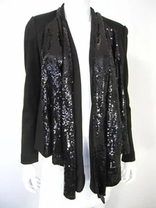 CHAQUETA CALVIN KLEIN MANGA LARGA TALLA S PEQUEÑA NEGRA MACIZA Lentejuelas DROP Down - Imagen 1 de 11