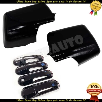 Fits 2006-2010 Ford Explorer GLOSSY BLACK Mirror+Handle Cover Trim Overlays - Image 1 of 4