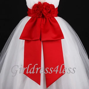 Red Sash Holiday Wedding Flower Girl Dress Bow S M L 12M 18M 24M 2 4 6 8 10 12 - Picture 1 of 1