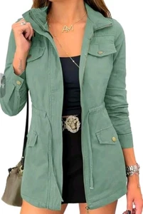 Military Jacket Zip-Up Lightweight Safari Utility Drawstring Jacket Large NEW! - Picture 1 of 8