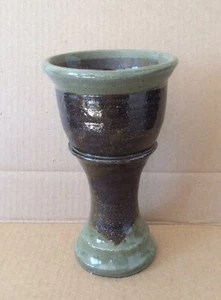 Schwere Vintage braun & grün Steinzeug Studio Kunst Keramik Vase 7" hoch markiert Babel 3/04/14 - Bild 1 von 7