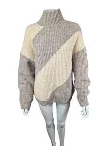 F&F Beige Cream Colour Clock Turtleneck Jumper Size M Oversized Knit Wool Blend - Picture 1 of 6