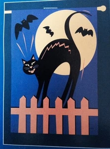 Fabelhafte neue Halloween Deko Flagge mit schwarzer Katze, Mond & Fledermäusen - Bild 1 von 1