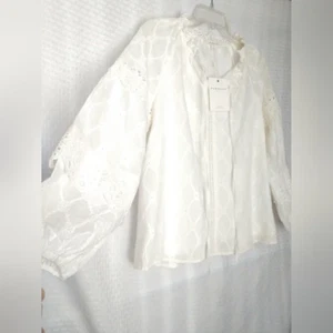 NEW Downeast Peasant Eyelet Top Shirt Off White Long Sleeve Size Small Chest 36" - Picture 1 of 9