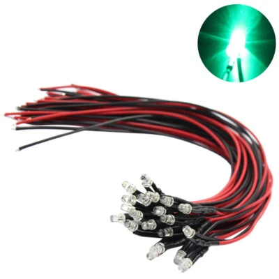 40pcs Pre-wired Resistor 26awg 20cm Wire Green 3mm LED Light 12V L123G - Image 1 of 4