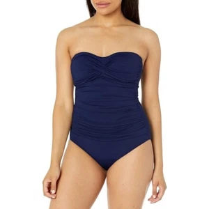 Anne Cole Damen Twist Front geraffter Einteiler Badeanzug blau Größe 8 neu mit Etikett - Bild 1 von 3