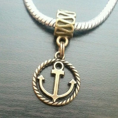 Brazalete de bronce con ancla de barco deslizante náutico colgante ajuste de cuentas estilo europeo Foto 1 de 3