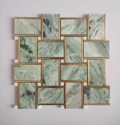 S59 Green/White Marble Rectangle Braid Tile Mosaics Kitchen Bathroom Backsplash - Image 1 of 4