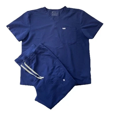 Figs Scrub Set Men 2XL SHORT Leon 3-Pocket Top + Cairo Pants Short Navy Blue - Image 1 of 4