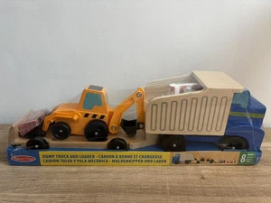 MELISSA & DOUG Wooden Dump Truck & Loader Trailer & Road Barrier Age 3+ BNIB - Picture 1 of 8