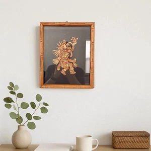 Mexican Aztec Warrior God made of Colored Straw Framed Folk Art 9"x10" Vintage - Picture 1 of 14