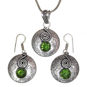 Conjunto de joyería colgante de piedras preciosas de peridoto collar de cuarzo 18-20"" - Imagen 1 de 11