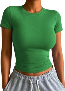 Damen Basic T-Shirts Ausgehen Crop Tops eng schmale Passform süß Teen Mädchen kurz S - Bild 1 von 5