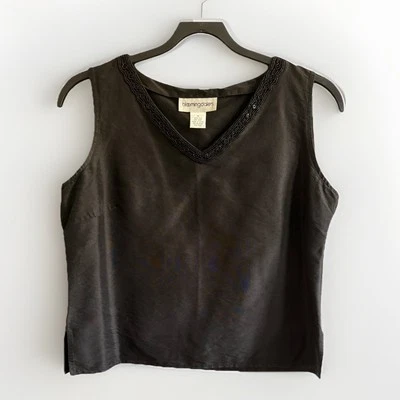 Blusa Cami Cuadrada Vintage Años 90 Bloomingdale’s Negra Seda Cuentas Talla 12 Boda Foto 1 de 4