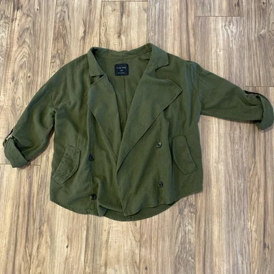 Love Tree Camisa Chaqueta LG Mujeres Verde Lino Top Abierto Blusa Bolsillos Informal Boho Foto 1 de 4