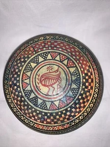 Vtg Greek Ceramic Hand Painted Trinket Box LiddedBlack Red Bird Geometric Design - Picture 1 of 4