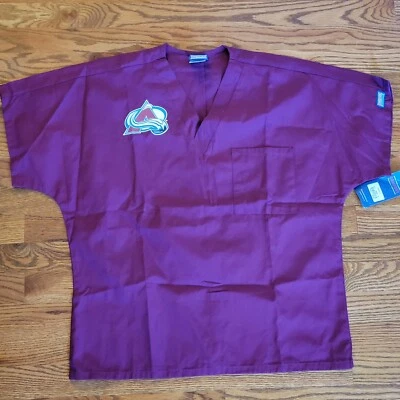 NEW Cherokee Workwear Scrubs V-Neck Top Small Colorado Avalanche NHL Hockey - Image 1 of 4