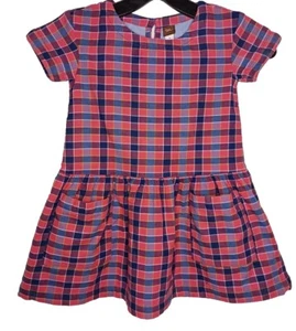 Tea Girl Sz 5 Checkered Pink and Blue Short Sleeve Ruffle Skirt Cotton Dress - Picture 1 of 3