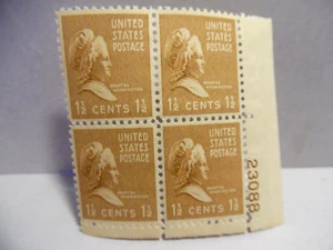 SCOTT STAMP # 805 MARTHA WASHINGTON 1 1/2 CENT PLATE BLOCK - MNH - Picture 1 of 1