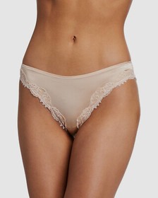 $148 Lise Charmel Women's Pink Stretch Lace Trim Italian Bikini Panties Size M