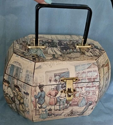 Anton Pieck Box Purse, Hexagon, Rare Black Bakelite Handle And Signed By Artist! - Image 1 of 4