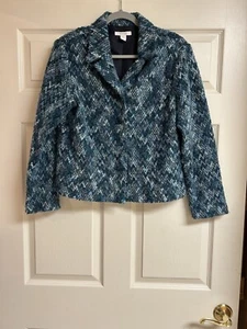 Dress Barn Blue Wollmischung Gr. P/L Blazer Zick Zack Noppen Tweed blau grau schwarz - Bild 1 von 10