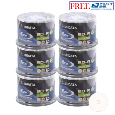 300 Ridata 6X BD-R 25GB Blu-ray White Inkjet Hub Printable Recordable Blank Disc - Image 1 of 3