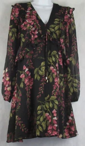 Kensie Women's Chiffon V-Neck Rear Zip V-Neck Dress, Black Multi Floral, Size 2 - Picture 1 of 2