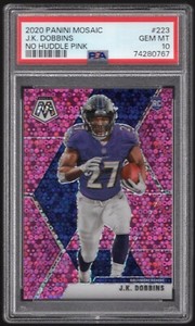 J.K. DOBBINS 2020 PANINI MOSAIC NO HUDDLE PINK 17/20 PRIZM PSA 10 GEM MINT