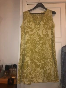 Made in Italy Linen Dress (12-14) Lagenlook lime green Painted Oversized Arty - Picture 1 of 14