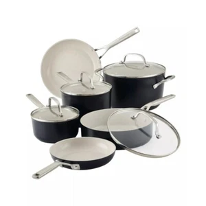KitchenAid 10-Pc. Hard Anodized Nonstick Ceramic Cookware Set - Matte Black - Picture 1 of 8