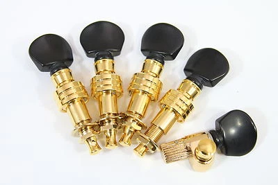 5 string banjo tuning pegs, Golden plated, Black plastic button, 328G-BX - Image 1 of 4