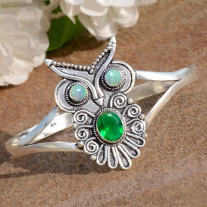 Chrome Diopside & Fire Opal Gemstone 925 Sterling Silver Bangle Cuff Lovely Gift - Picture 1 of 5