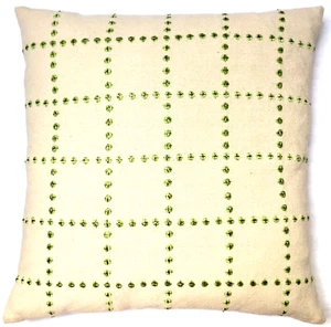 Anke Drechsel Pillow Tussah Silk Creme Mint Embroidery Cushion Kissen Beige Grün - Bild 1 von 15