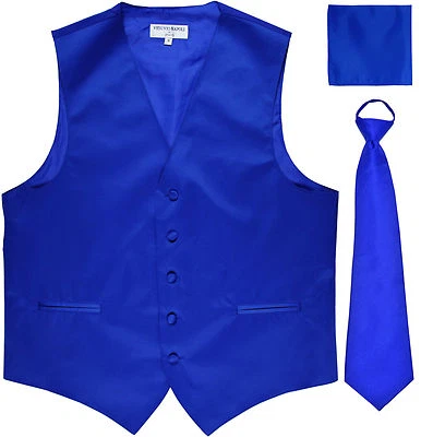 New Men's royal blue formal vest Tuxedo Waistcoat pre-tied neck tie and hankie - Image 1 of 4
